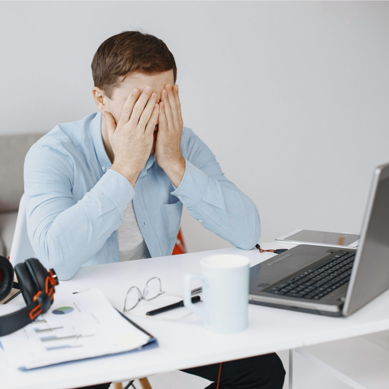 frustrated man using computer